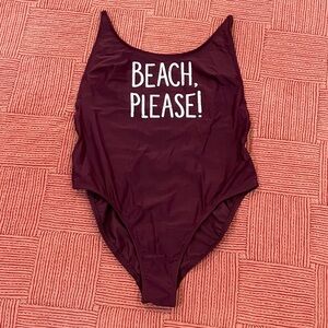 Women’s large Burgundy One Piece Swimsuit “beach please” like new